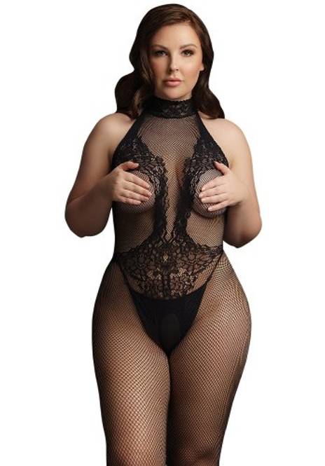 Huvudbild High neck fishnet and lace bodystocking - Queen ...