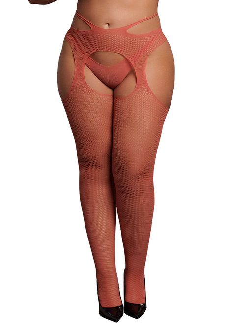 Huvudbild Suspender pantyhose with strappy waist, red - ...